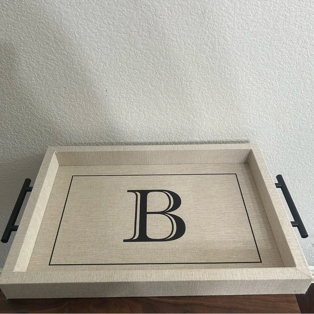Kirklands Beige Monogram Tray with Black 'B'